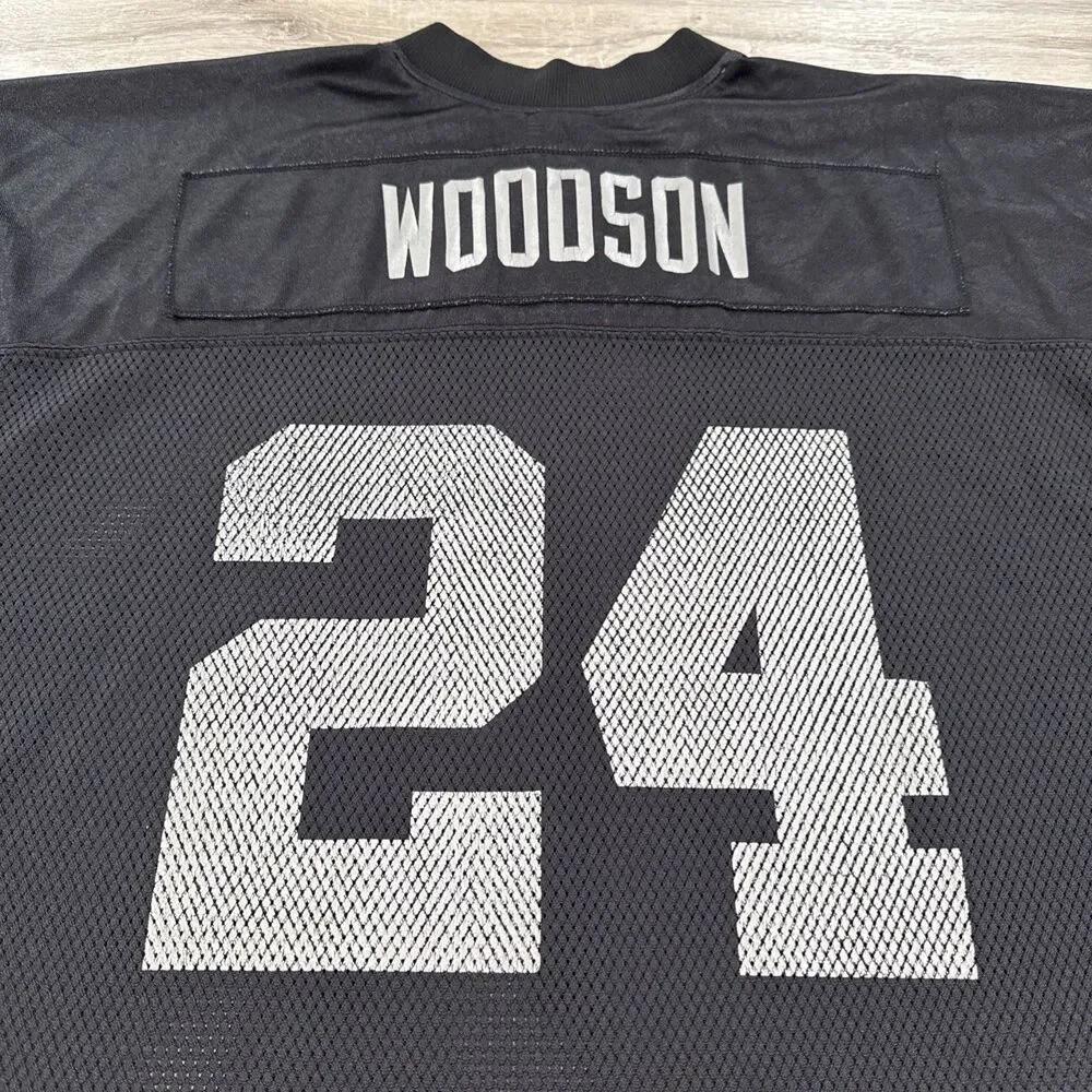 Charles Woodson Jersey Oakland Raiders NFL Reebok Men’s Black XL Throwback